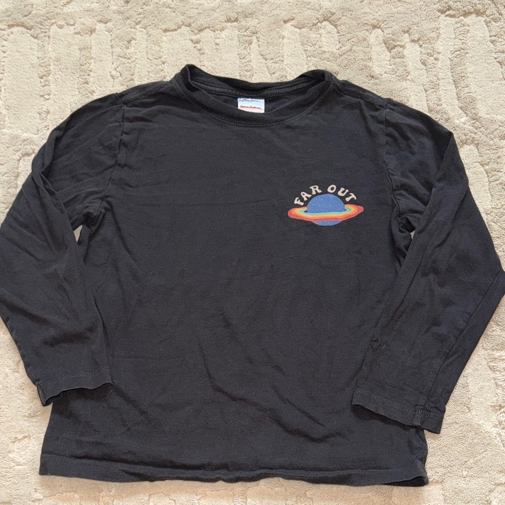 Hanna Andersson Black Long Sleeve Relaxed Fit Graphic Tee with Planet Design 6-7